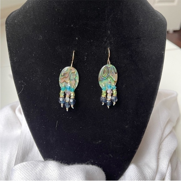 Abalone Shells and Glass Bead Hand Crafted Pierced Earrings - Picture 1 of 2